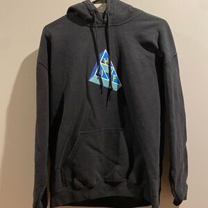 Black HUF Hoodie with Blue Graphic